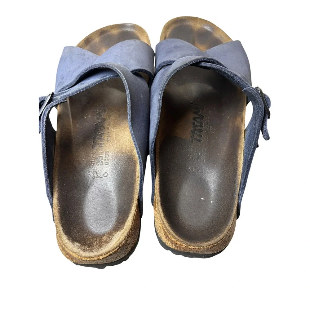 VINTAGE TATAMI BY BIRKENSTOCK LUGANO SLIDES Premium Dusty Blue Leather L10 M8
